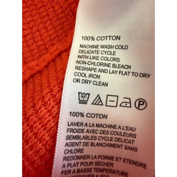 Tommy Bahama Orange Waffle Knit Buttons V Neck Cotton Y2K Preppy Beach Scalloped - Picture 6 of 11